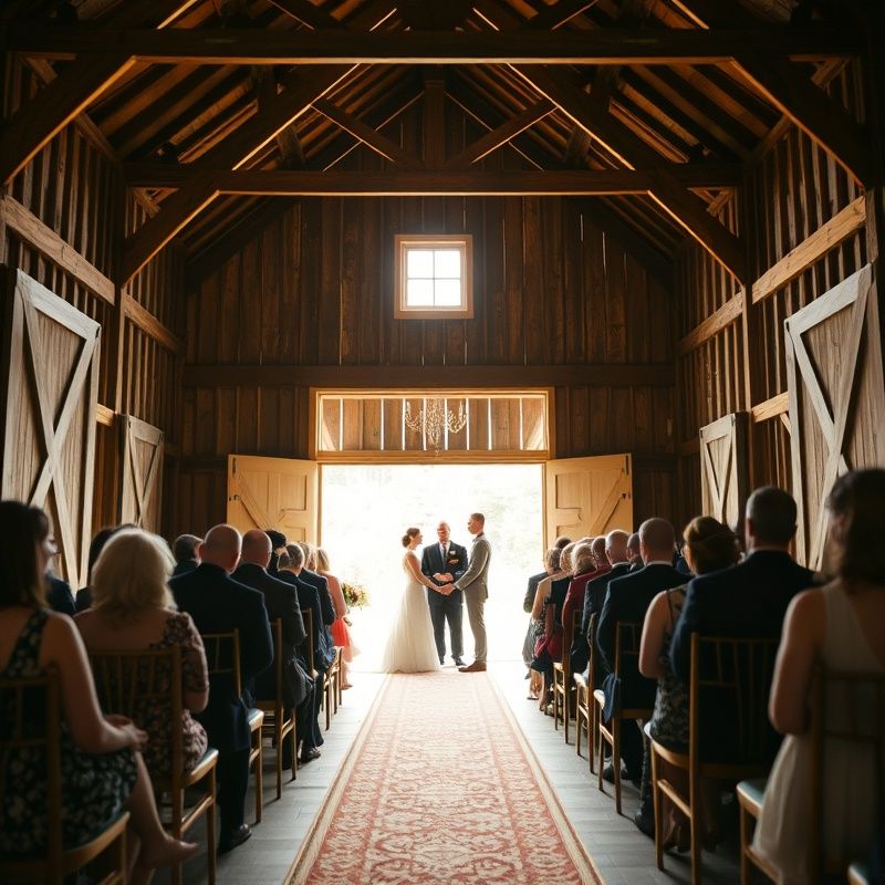 Wide shot of a Nova Scotia barn wedding ceremony